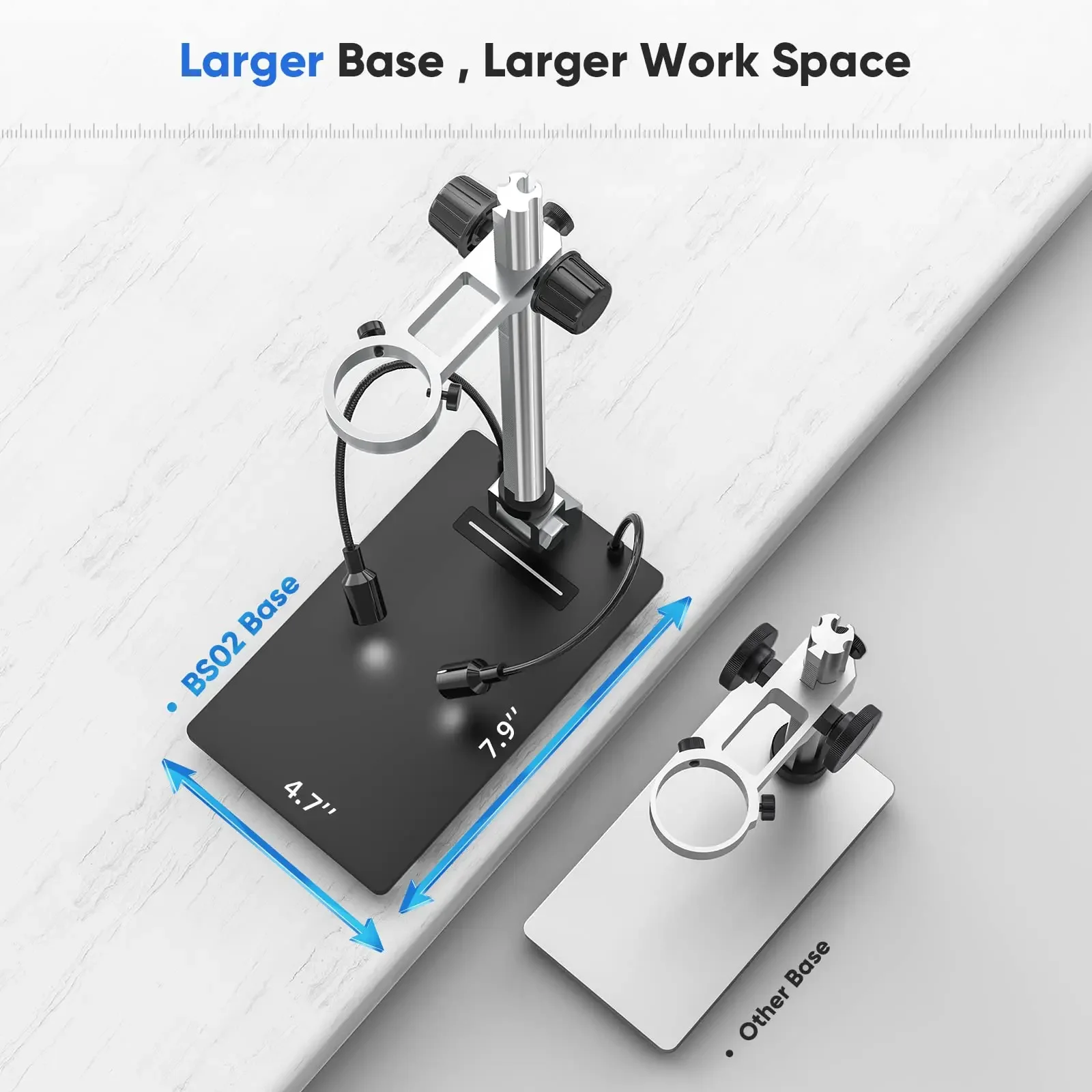 TOMLOV Microscope Base With LED Lights Universal Adjustable Aluminium Alloy Stand Holder For Digital Microscopes Diameter 1.4"