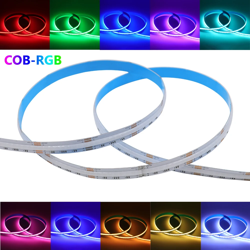 

RGB COB LED Strip 12V 24V 576 840 LEDs/m Flexible High Bright Dotless Colorful FOB LED Tape Light Bar for Room Decor IP21/ IP67