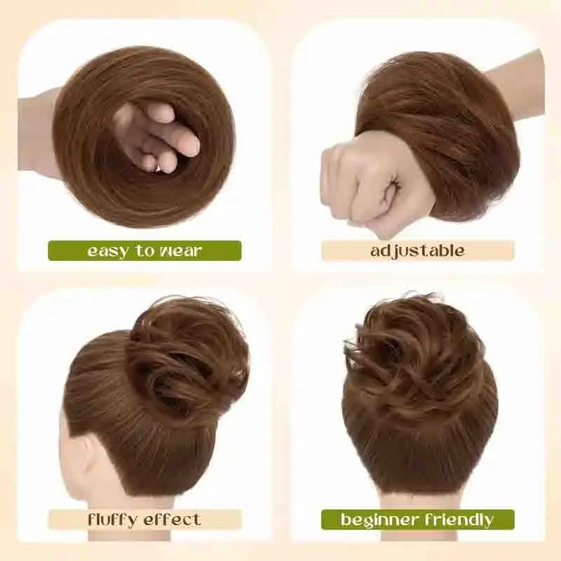 Unisex Adult Human Hair Messy Bun Scrunchie Tousled Updo Chignon Easy-to-Wear Hair Volumizer for Everyday Styling