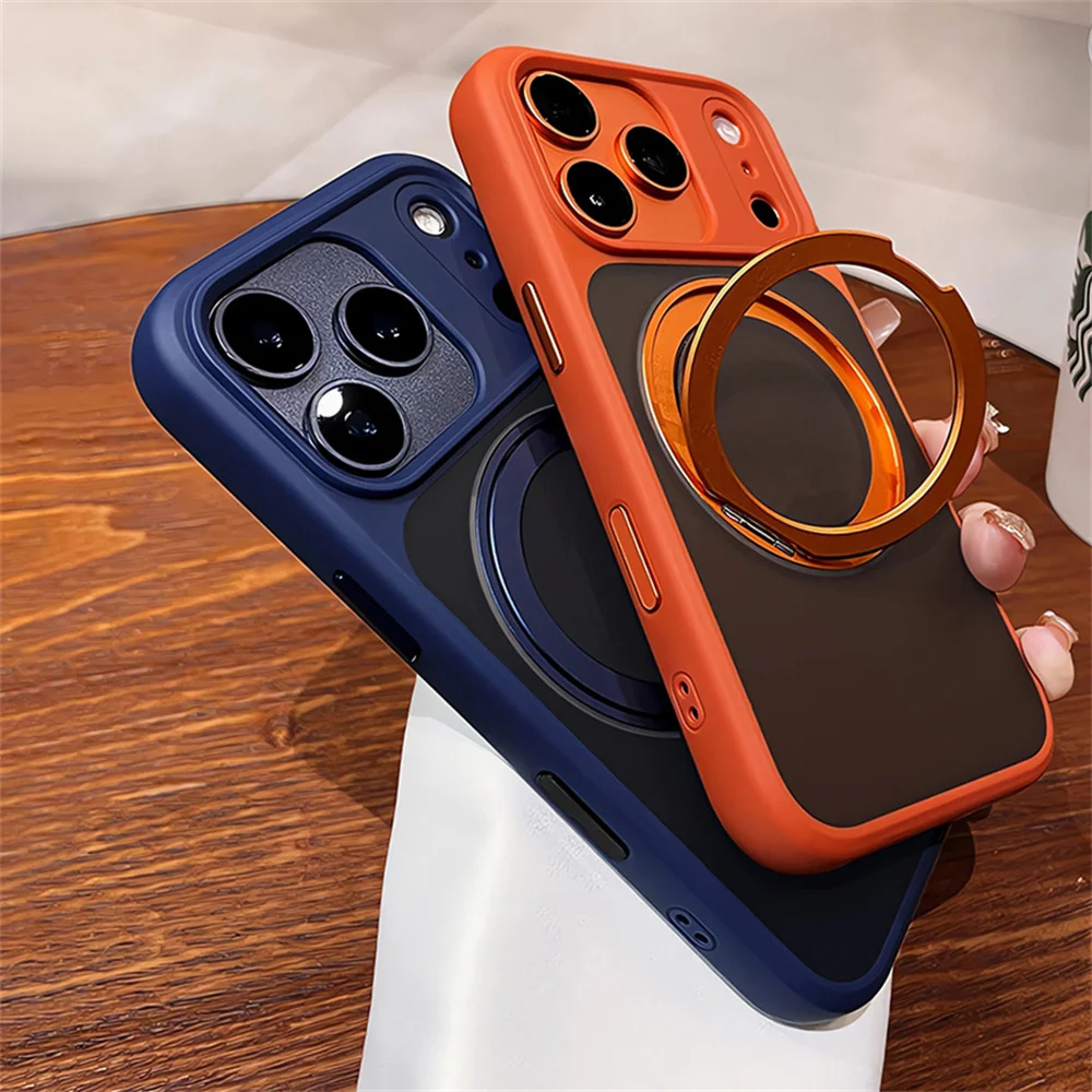 Luxury Magnetic Aluminum Alloy Stand Phone Case with 360° Rotating Folding Bracket Protective Cover