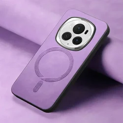Luxury Leather Back Panel Phone Case with Magsafe Compatibility and Magnetic Cover for Honor Magic 7 Lite (PURPLE)