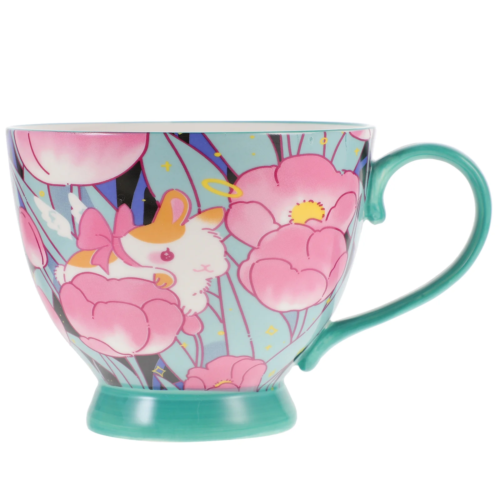 

Flower Rabbit Coffee Cup Ceramic Mug Mugs Korean Cappuccino Ceramics Lovers Fun for Hot Drinks