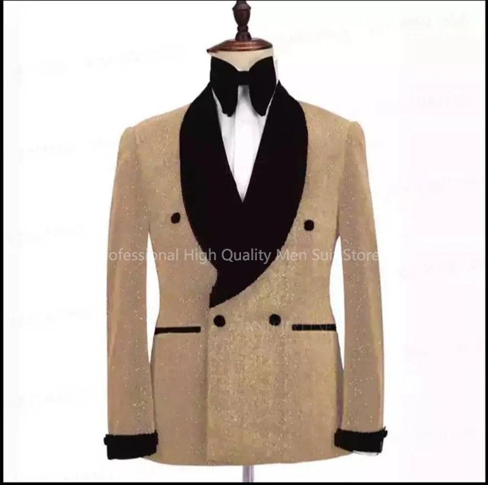 Luxury Sparkling Red Men Suits Wedding Grooms Tuxedos 2Pcs Formal Blazer Trousers Double Breasted Prom Wear Jacket+Pants Outfit