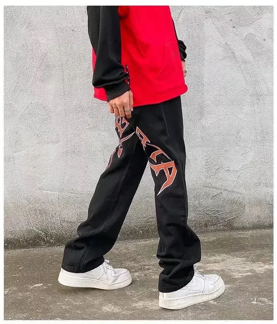 Jeans Masculino Emo Cyber Y2k Homens Moda Moda Streetwear Casual Hip Hop  Masculino Machos Tingra Baixa Calça De Cintura Reta Alt Alt Calça De Jeans  De Calça De $151,25