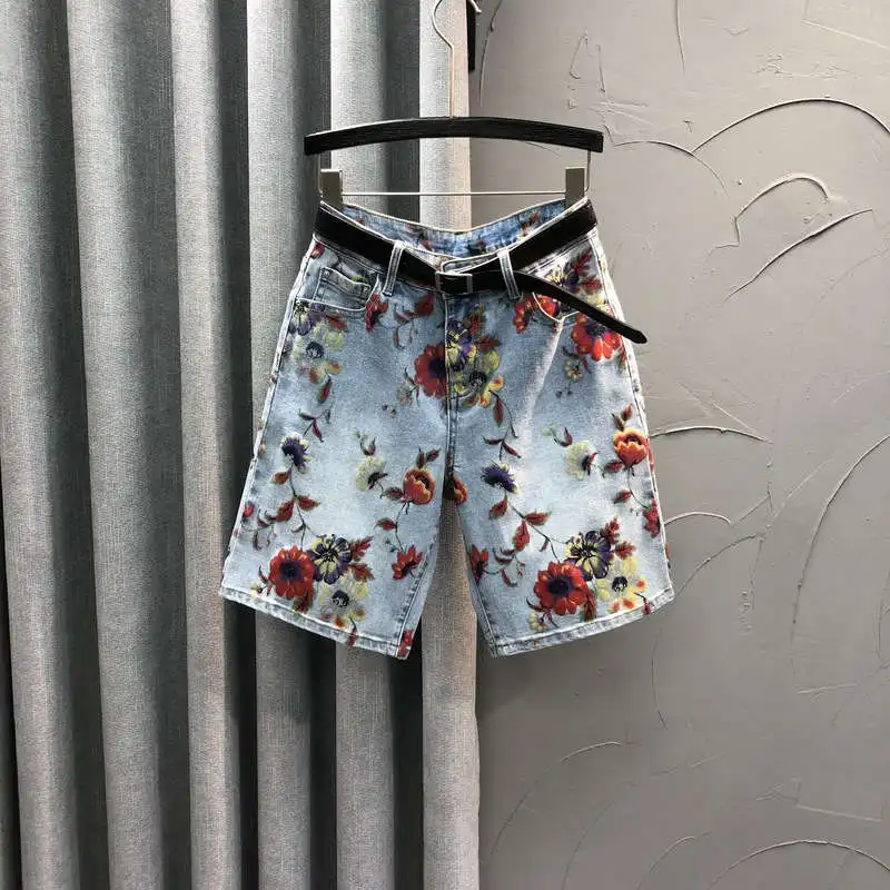 Капри с завышенной талией и принтом роз, джинсовые шорты до колена, Женские  винтажные потертые джинсовые брюки, Свободные повседневные шорты C8198 на  лето - купить по выгодной цене | AliExpress