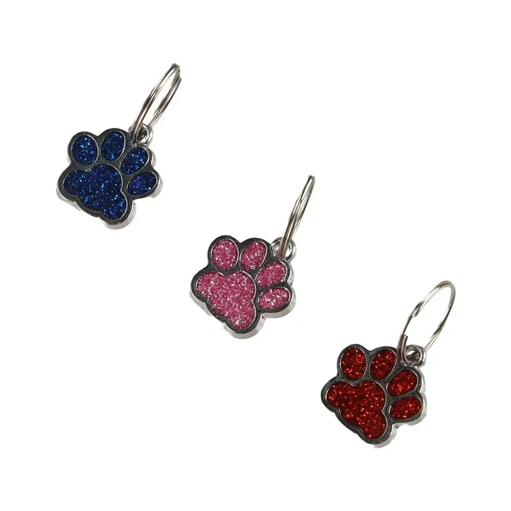Cat Dog Paw Print Dog Cat Tags Anti-Lost Pet Glitter Pendant with Hook Exquisite Pet Collar Tag Pendant Kitten