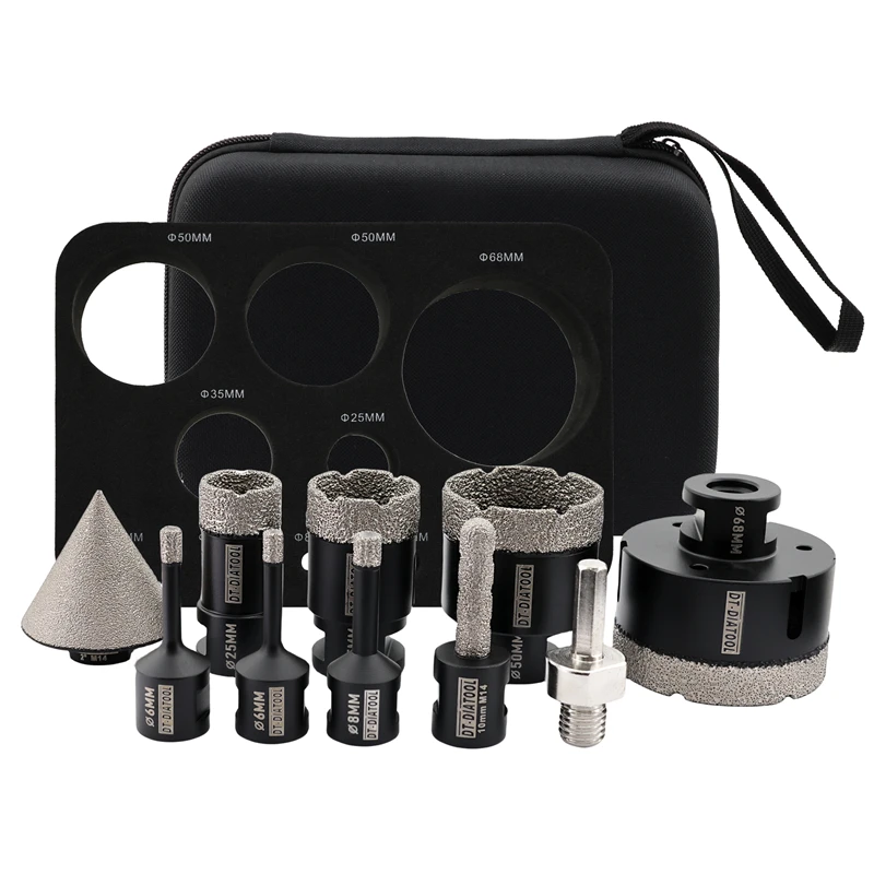 DT-DIATOOL Elmas Matkap Uçları Kiti Freze Ucu Delik Testere Matkap Porselen Karo Granit Pah Ucu Adaptörü Karot Ucu Seti