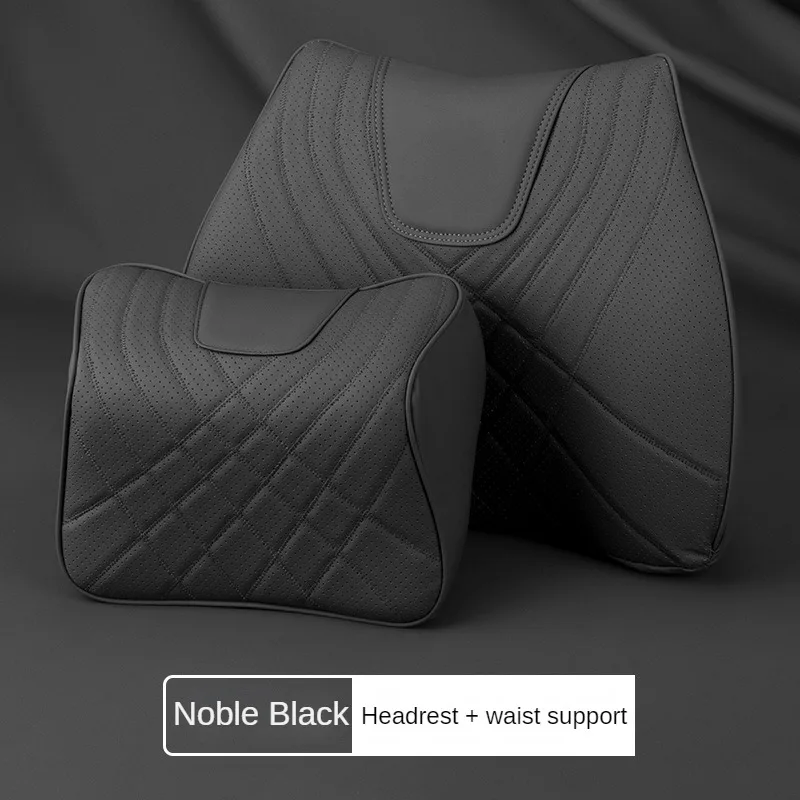 Deluxe Leather Auto Headrest and Lumbar Support Pillow Set