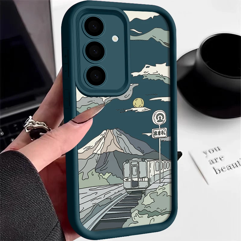 Mountain Train Illustration Soft Phone Case Cover