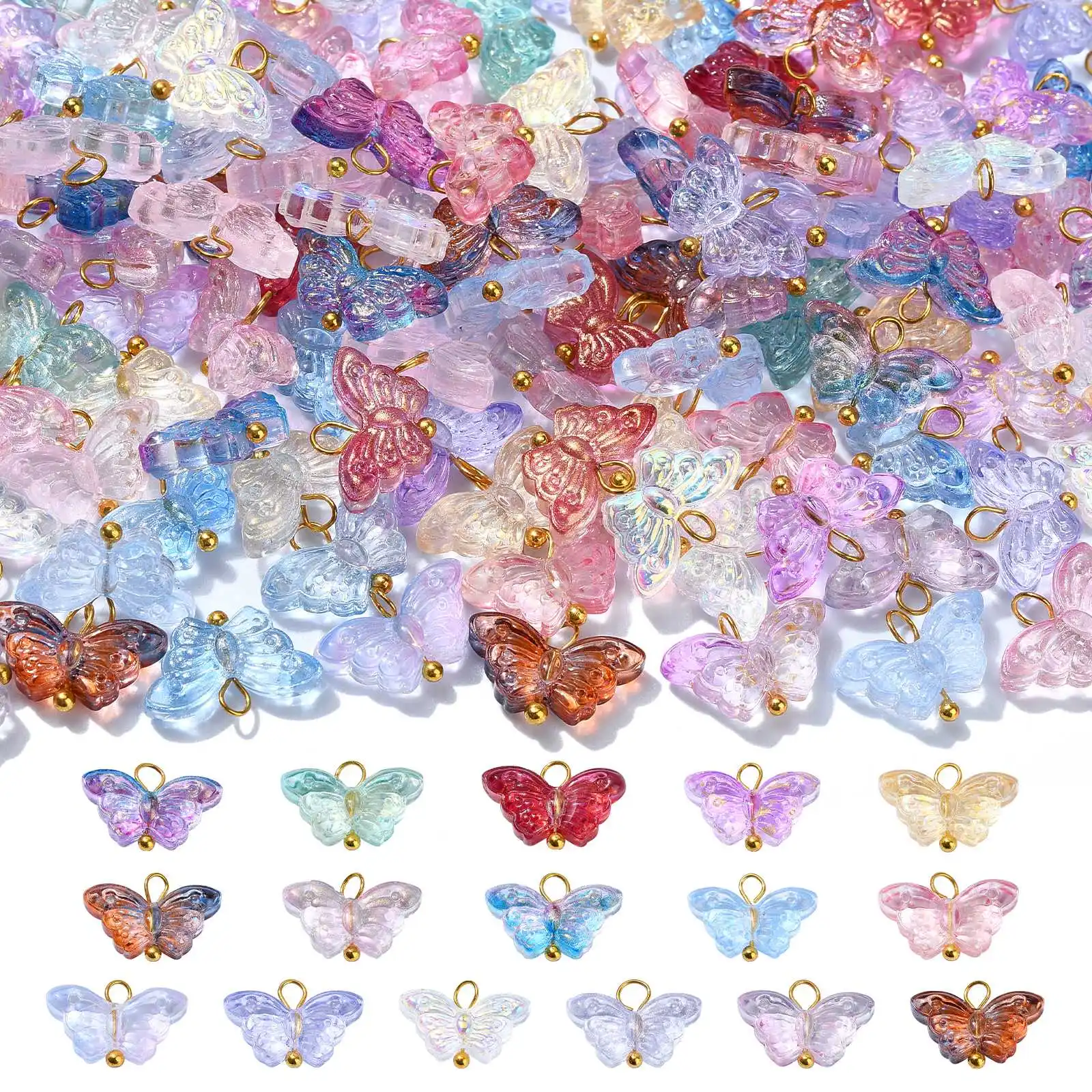 Panda hall 150pcs zufällige Farbe Glas Schmetterling Charms bunte Kristall Tier Insekten Glas Charms für Halskette Schmuck herstellung – Detail 8