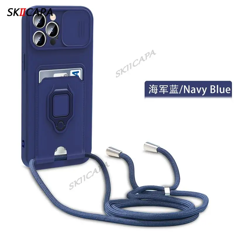 Crossbody Necklace Lanyard Silicone Wallet Case with Card Slot & Ring Holder