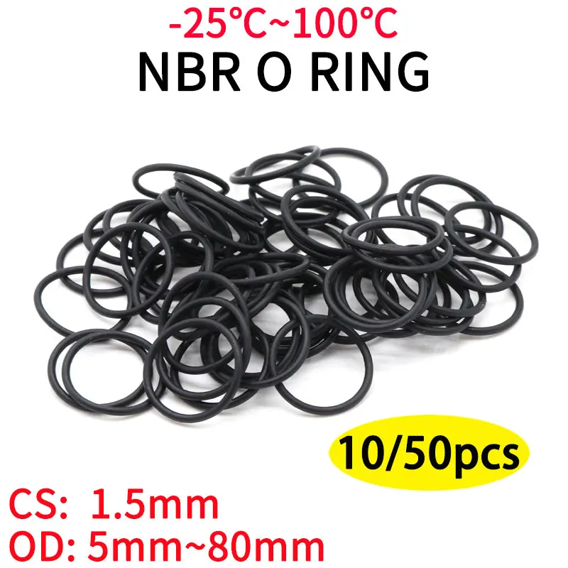 Rubber O Rings 10pc NBR O Ring Seal Gasket Thickness CS 1.5mm OD 5-80mm Nitrile Butadiene Rubber Spacer Oil Resistance Washer Round Shape
