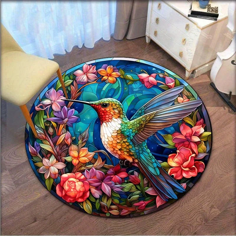 Humming Bird Printed Round Area Rugs Living Room Dining Room Non-slip Chair Mat Bedroom Bedside Foot Mat Home Carpets Decoration 3
