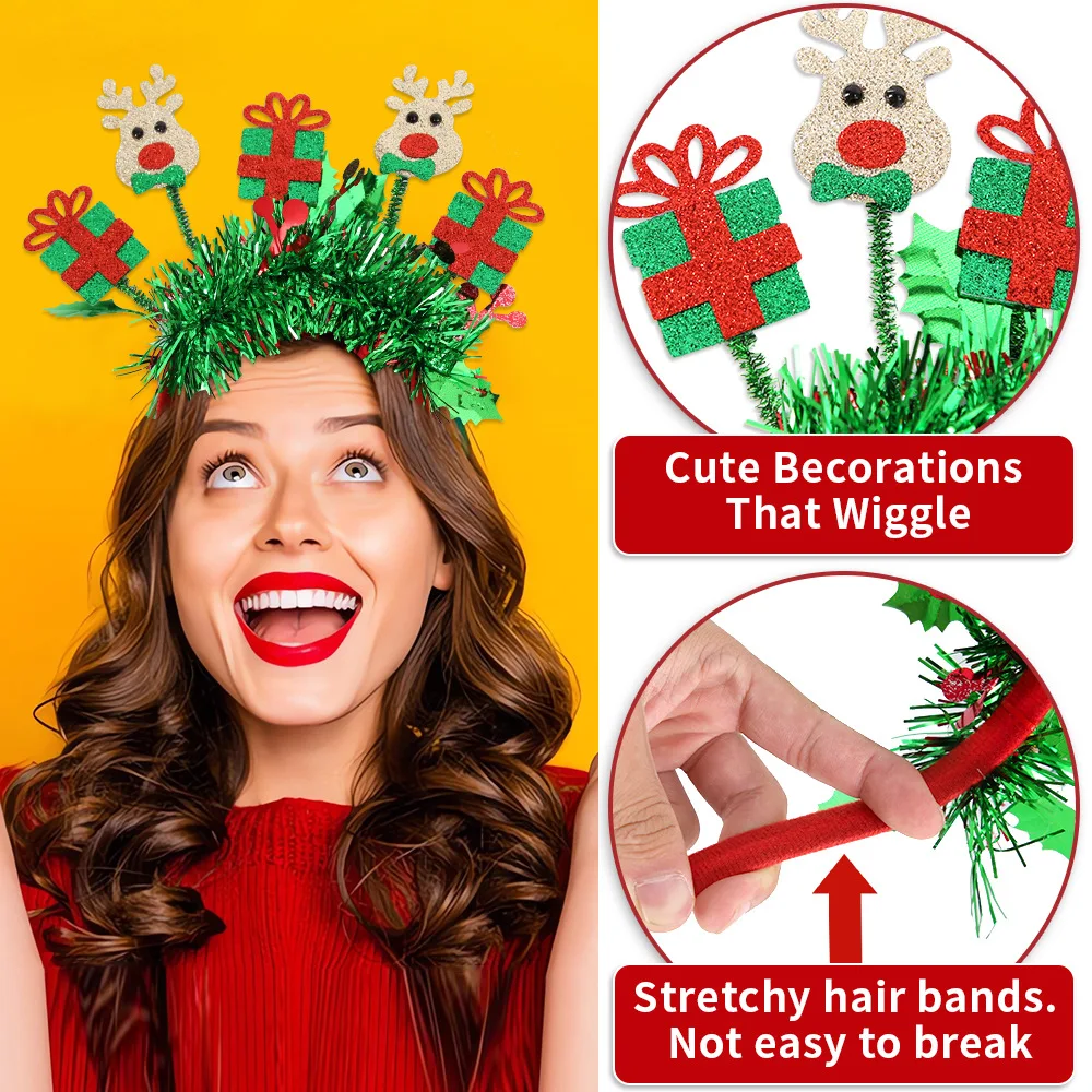 New Year Number Headbands Christmas Decorations Colorful Headbands Elk And Snowman Headbands Christmas Party Decorations