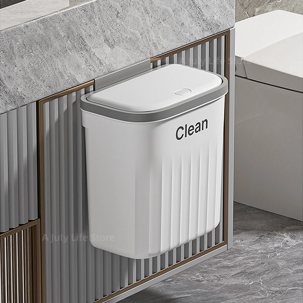 Trash Can 12/16L Wall Mounted Wastebasket Press Trash Can With Lid For Bathroom Kitchen Waterproof Narrow Seam