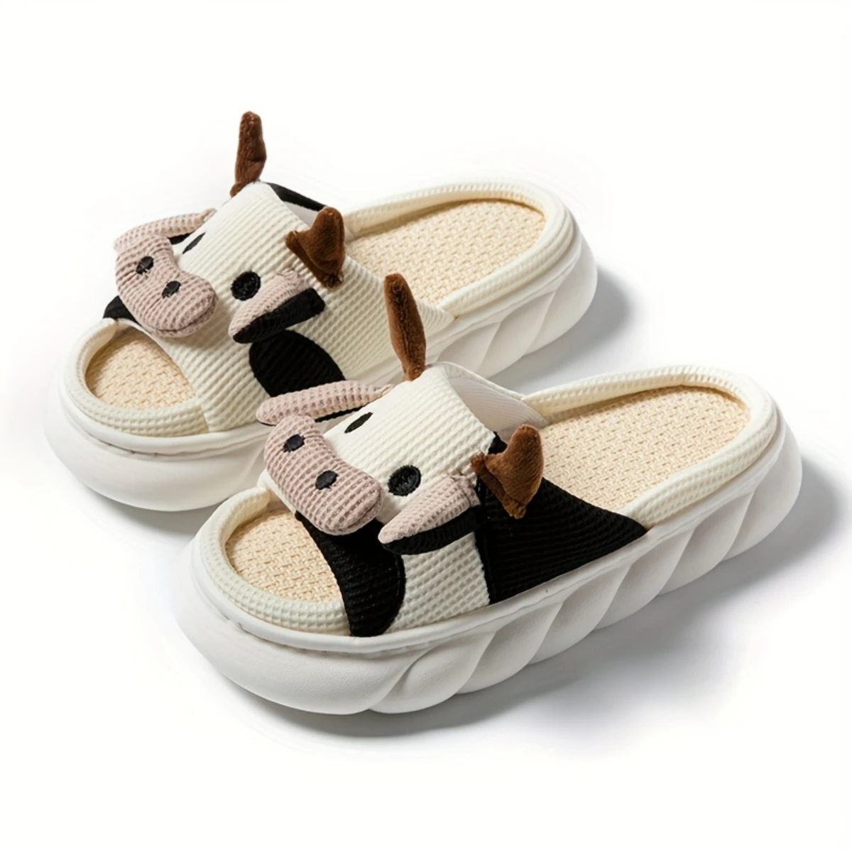 Women's Kawaii Cartoon Cow House Slippers Casual Slip On Platform Slipper Comfortable Indoor Shoes