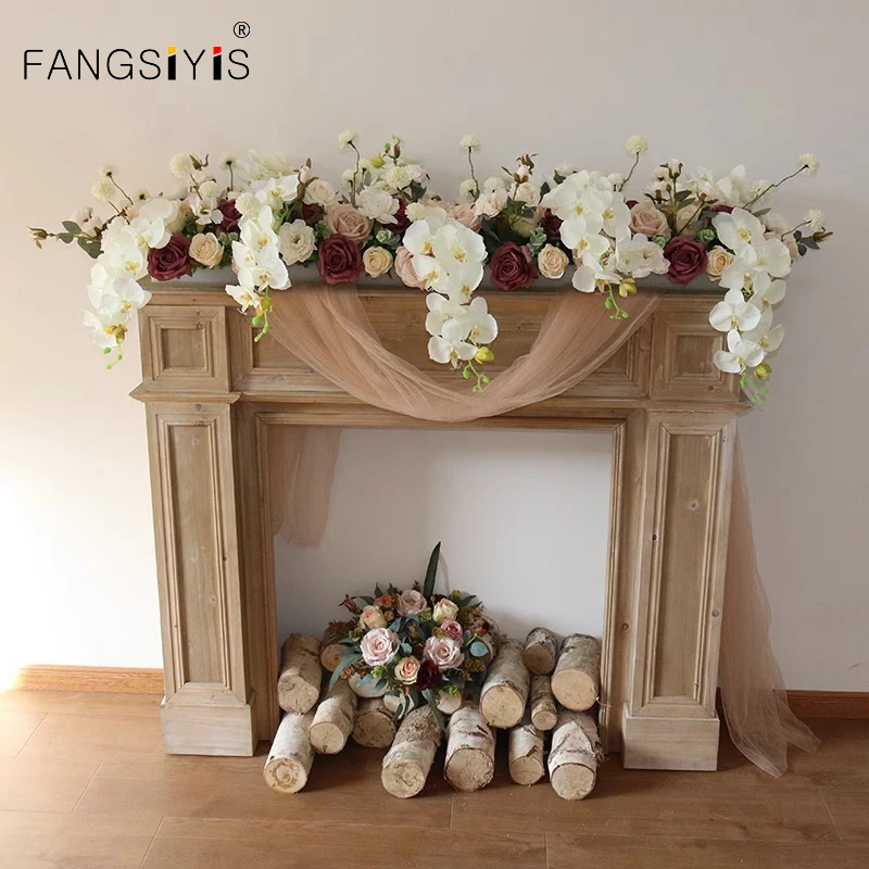 

Wedding Scene Backdrop Decor White Artificial Flower Row Arrangement Wall Hanging Floral Road Lead Flowers Ball Party decoration