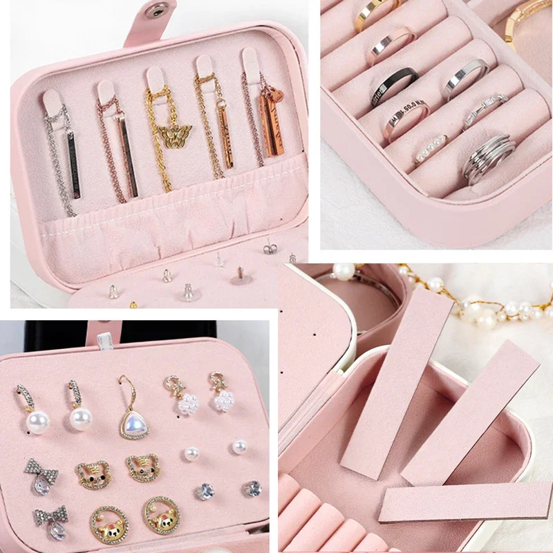 Portable Travel Jewelry Box Necklace Earrings Ring Jewelry Organizer Display Pu Leather Storage Large Capacity Jewelry Case