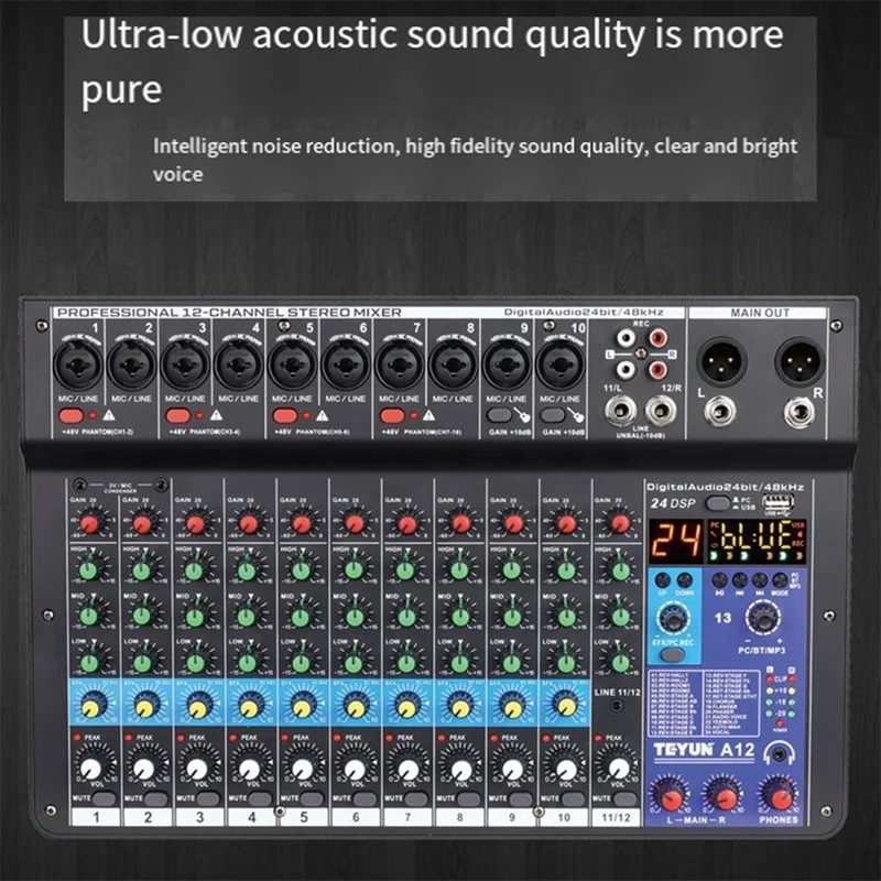 Hot AD-TEYUN 12 Channels Professional Portable Audio Interface Sound Card Console USB MIXER For Guitar Recording Studio
