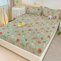 MissDeer Elastic Bed Sheets Sets Double Bed Flower Pring Fitted Sheet Without Pillowcases Single Queen King Size Bed Cover 2