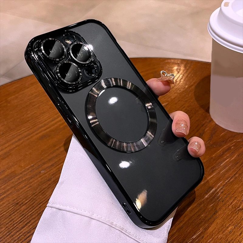 Luxury Plating Magnetic Phone Case - Clear Soft TPU Cover with Wireless Charging Compatibility