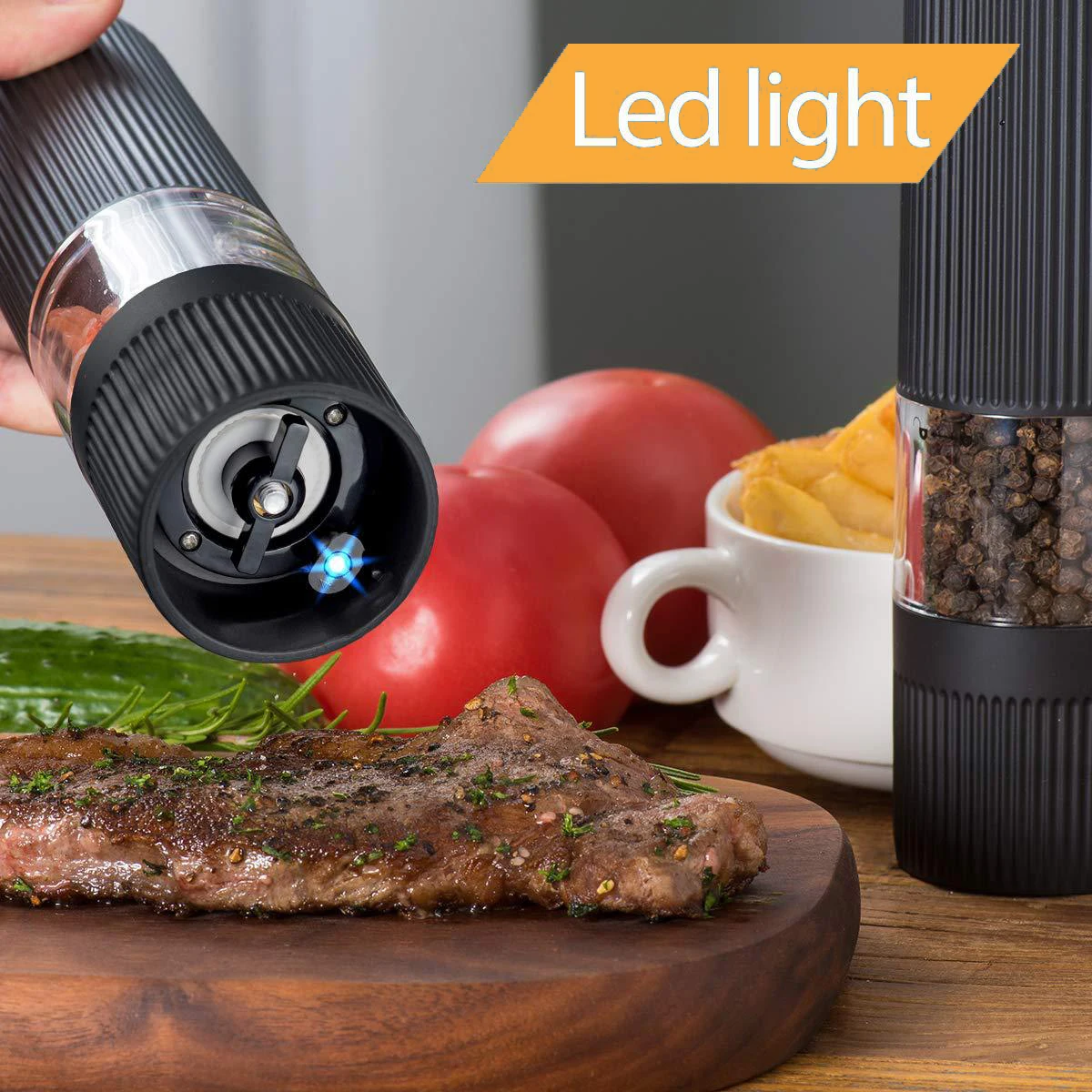 Electric Salt and Pepper Mill Grinders Set Adjustable Thickness Herb Spice Mill with Led Light Kichen Barbecue Grinding Tools