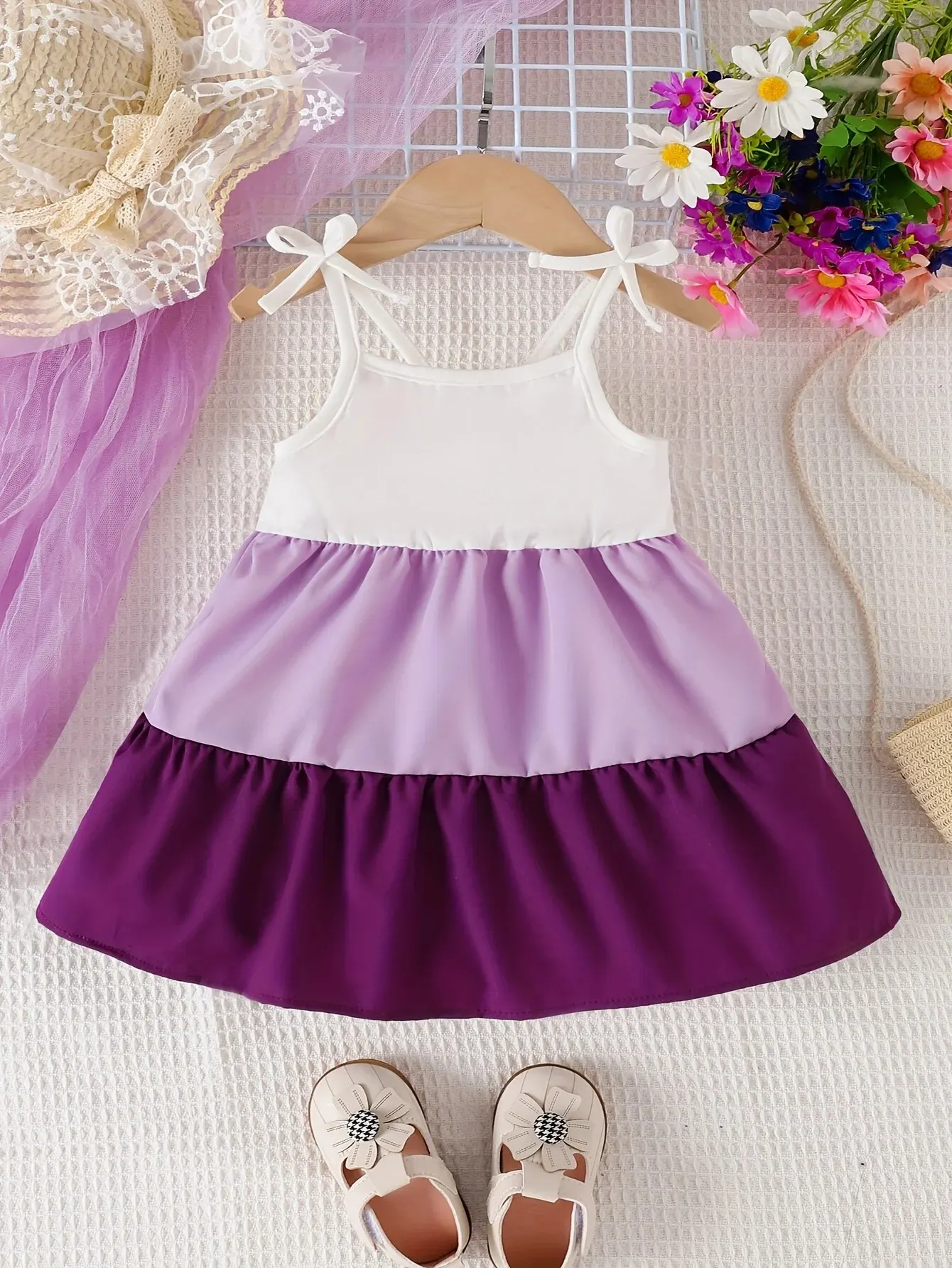 Girls Dress Summer Cool Cute Baby Girl Patchwork Color Contrast Halter Sundress Outdoor Casual Sweet Comfortable Breathable Beach