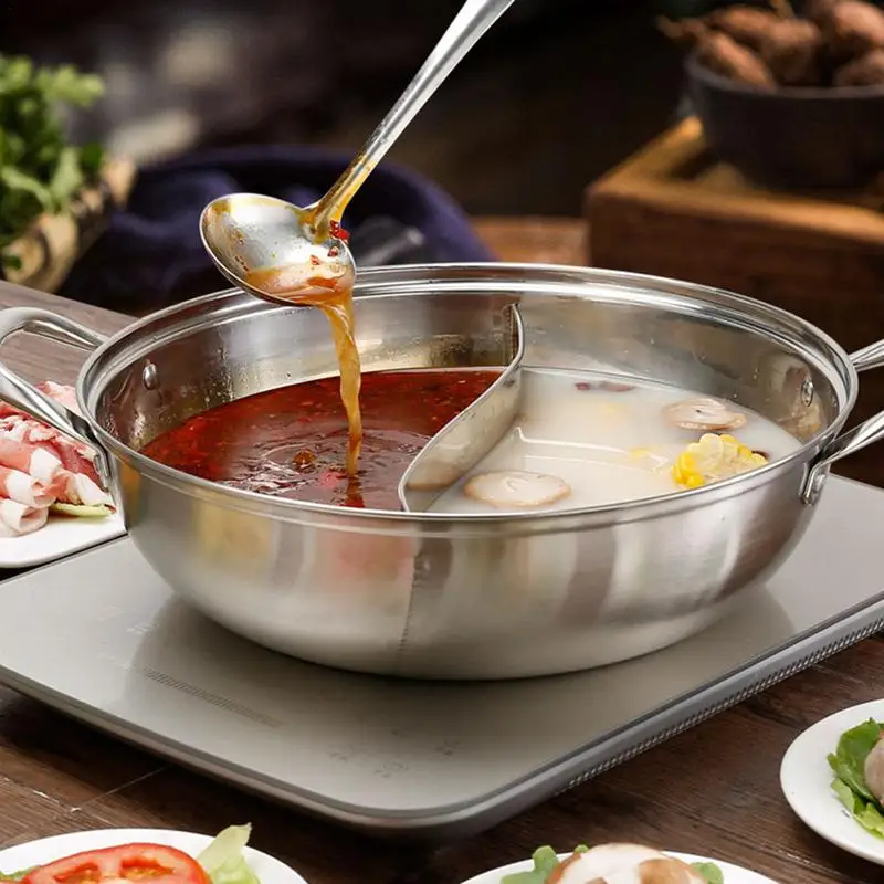 Stainless Steel Divided Hot Pots Fondue Chinese Soup Hotpots Induction Cooker Cooking Pot Twin Divided Kitchen Accessories