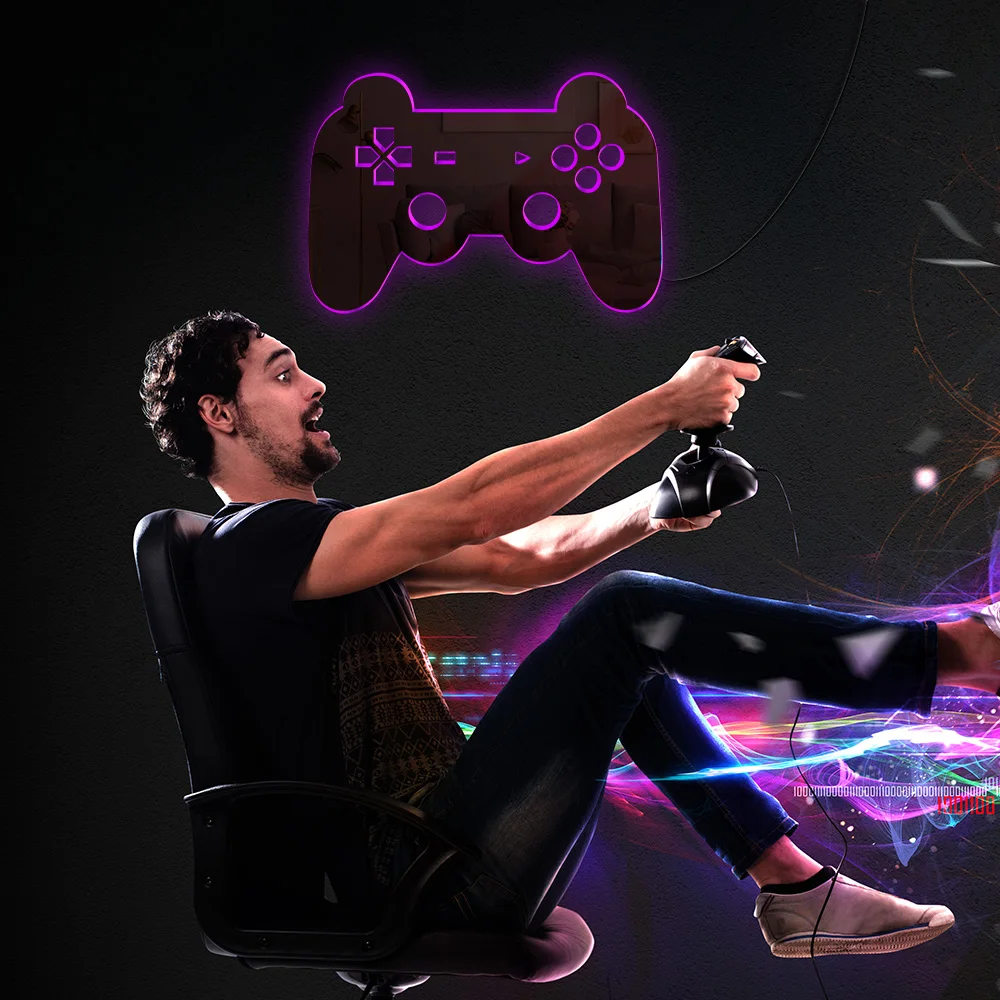 Wall Mirror Gamepad Controller with LED Backlight Joystick for Video Game Home Decor