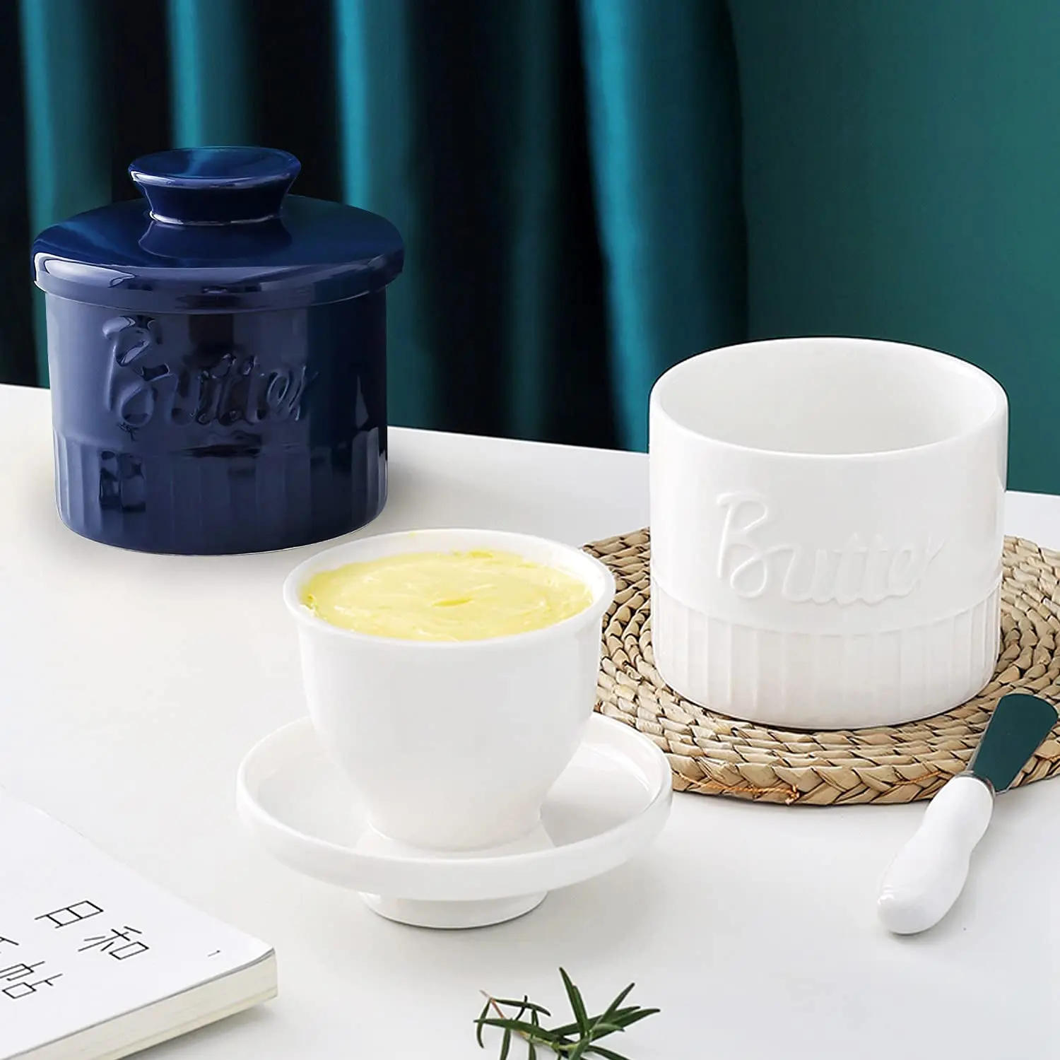 Butter box ceramic yellow oil tank butter dish cylindrical cheese cheese box sealed water butter storage box,ceramic sauce dishes