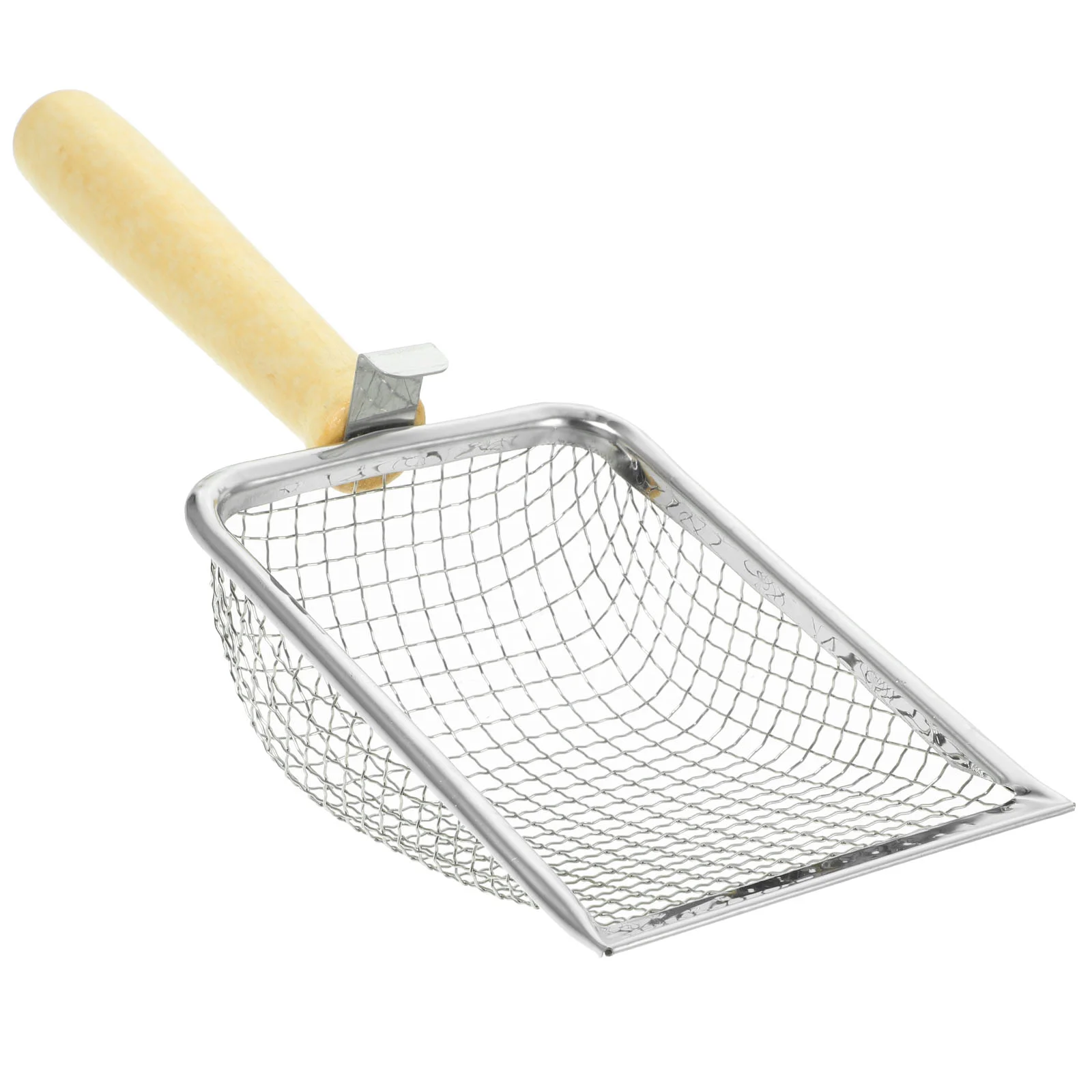 

Stainless Steel Cat Litter Scoop Reptile Dirt Animal Kitten with Sand Wooden Rock Sifter Indoor