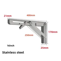 Heavy Duty Stainless Steel Folding Shelf Brackets with Screws - Set of 2 - Universal (2pc stainless 16inch)