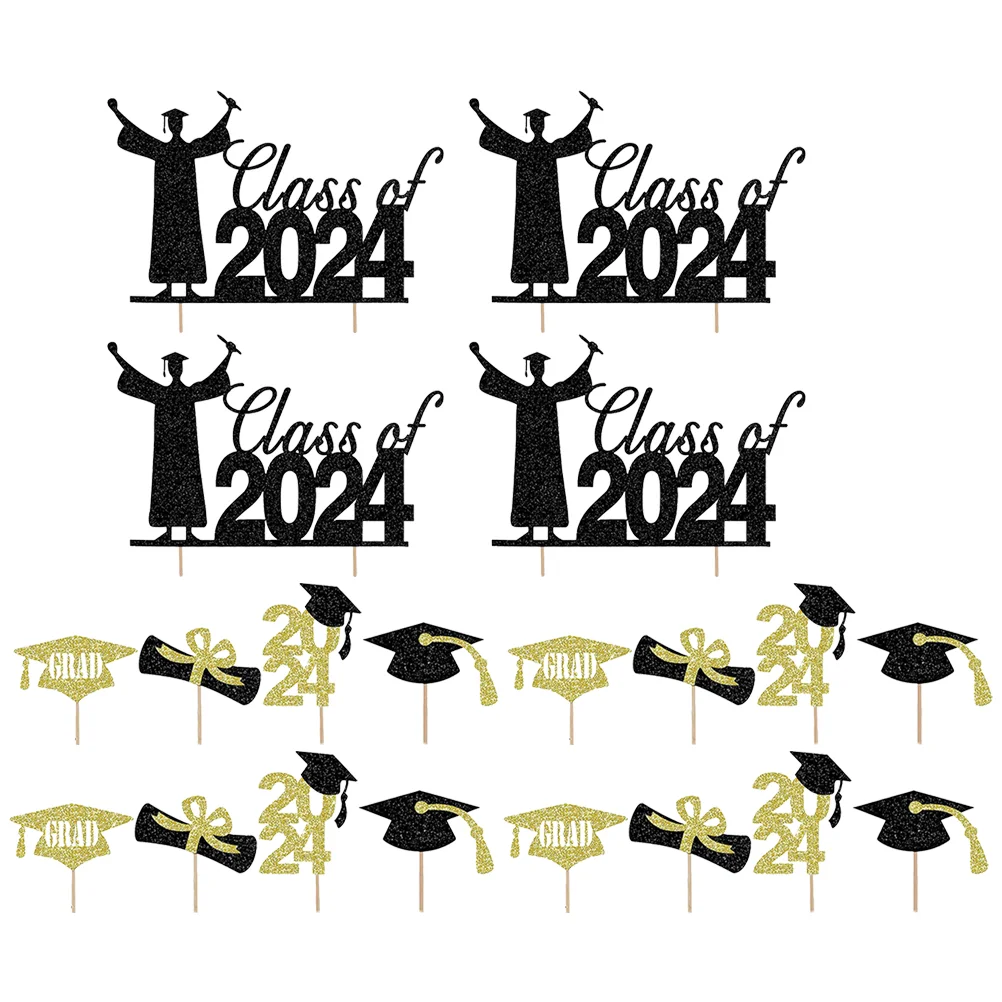

20 Pcs Graduation Season Cake Insert Decor Cupcake Topper Toppers Paper Sticks Hat Decors for Cupcakes Party Decoration