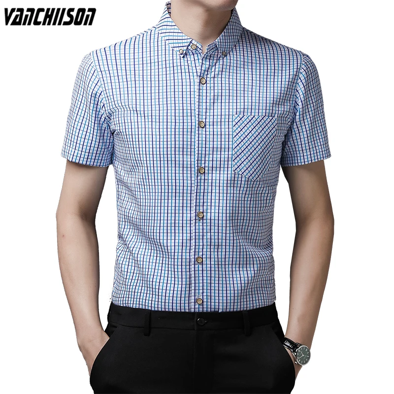 

Men Casual Shirt Tops Short Sleeve for Summer Plaids England Style Office Turndown Collar Male Fashion Clothing 00881