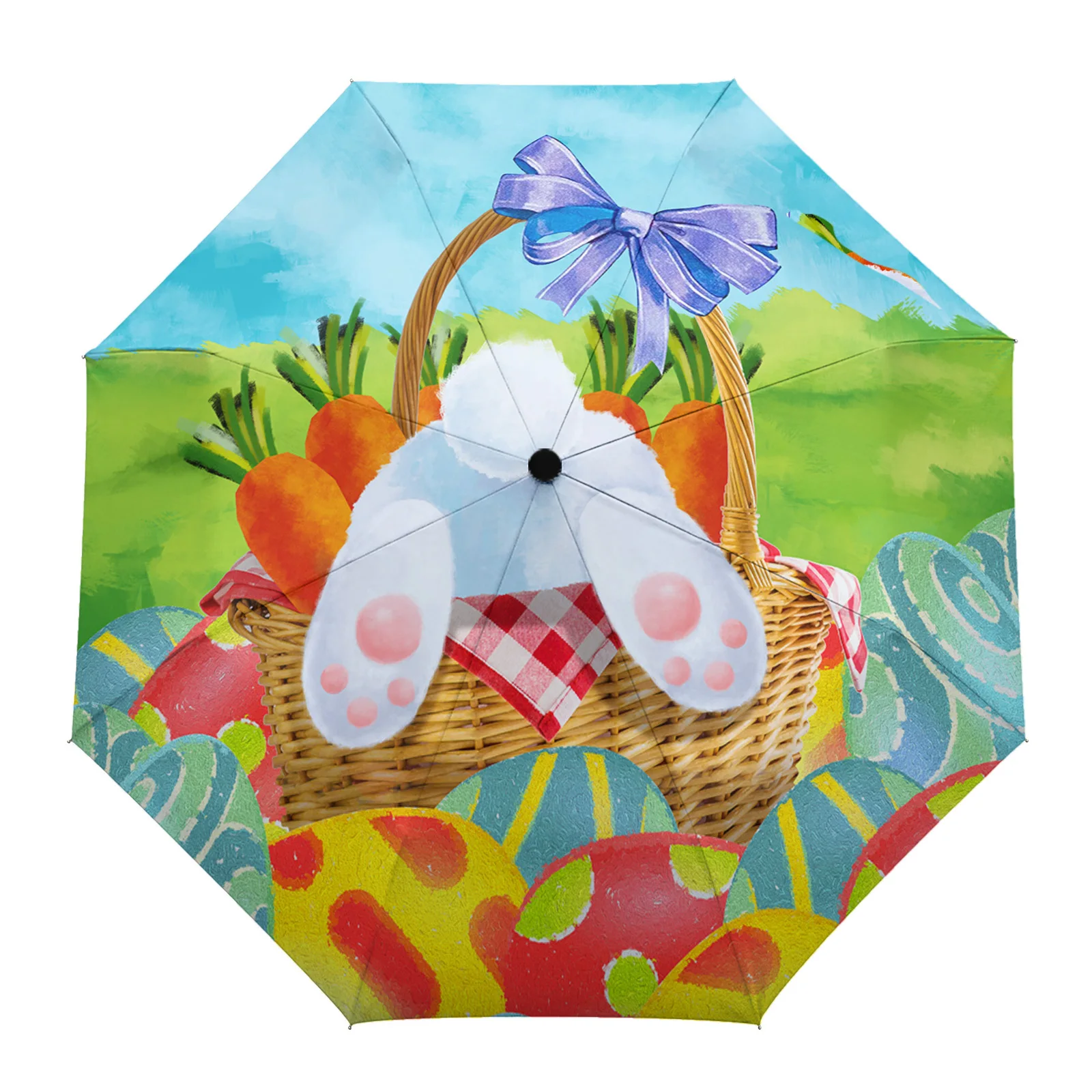 Easter Bunny Ass Egg Large Fully-Automatic Parasol Umbrella Foldable Eight Strand Umbrella For Adults Rain Umbrella