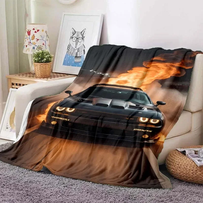 Famous Racing Car SRT Hellcat Demon Dodge Challenger Blanket Home Bedroom Sofa Casual Flannel Shawl Blanket Adult Soft Bed Sheet 3