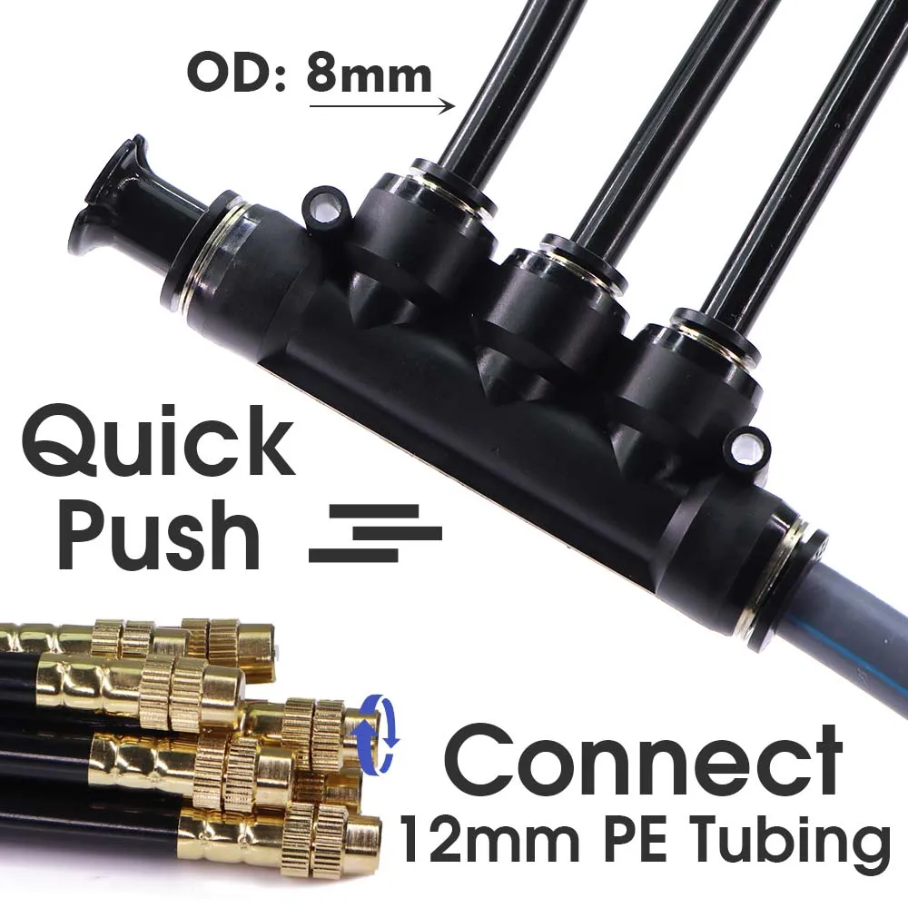 3-way 20/30/50cm misting nozzle 360&deg; bend atomizer sprayer slip lock quick connect 3/8" 9/12mm garden irrigation cooling system