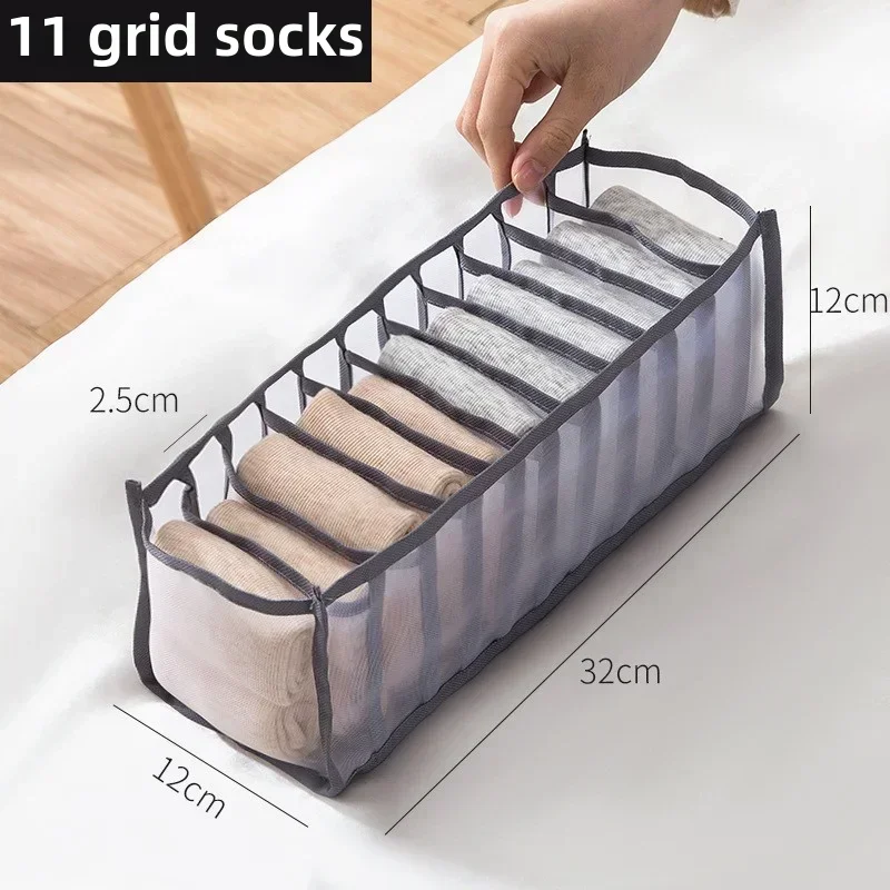 7/9/11 Grids Compartment Home Collapsible Underwear Storage Box Organizing Dormitory Mesh Bag