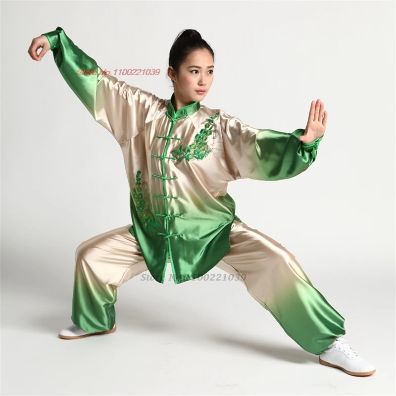 chinese tai chi wushu kung fu martial arts wing chun suit gradient color flower embroidery training stage performance set