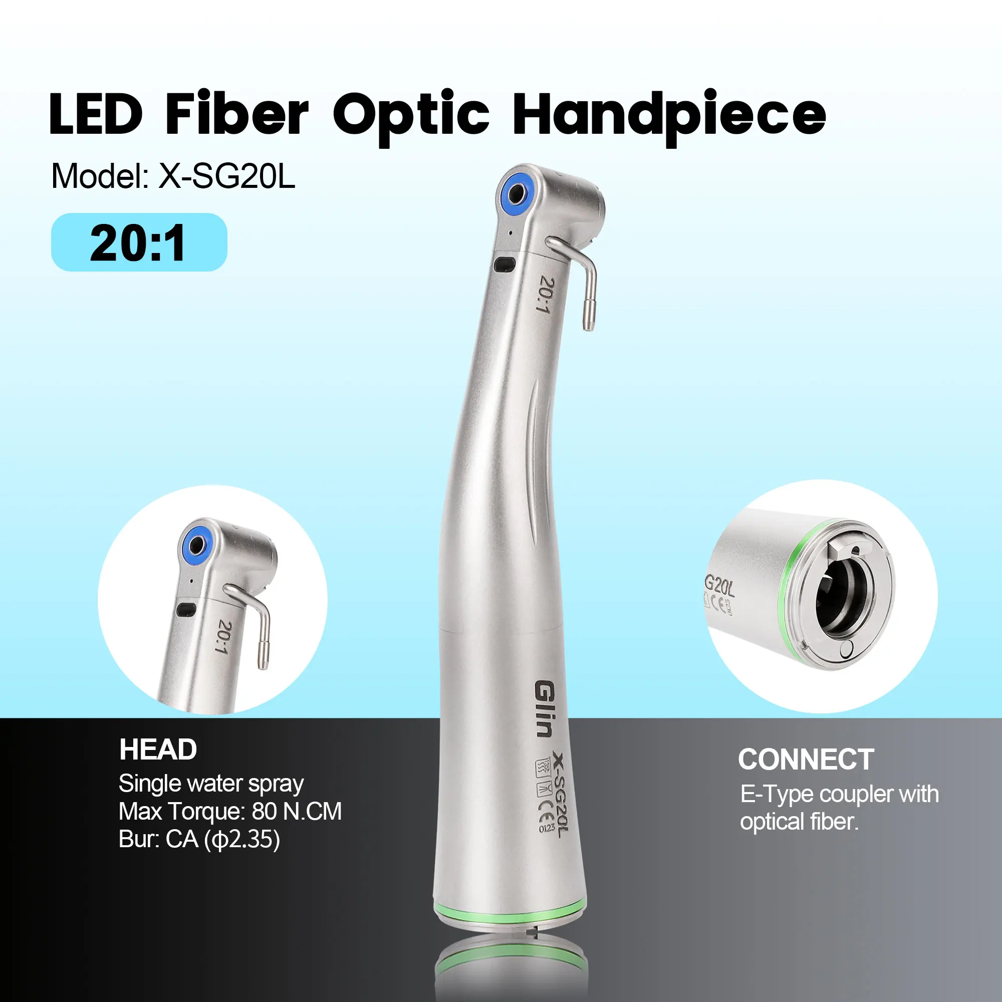 20:1 Contra Winkel Niedriger Geschwindigkeit Handstück Gerade Mit Fiber Optic Dental Ausrüstung Zähne Polieren Bohrer XSG20L/XSG20 Luft Motor