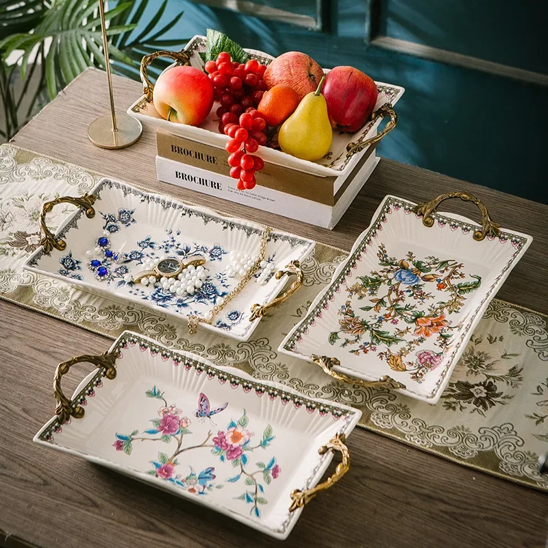 Light luxury retro ceramic tray European American creative fruit plate living room soft decoration ornament 2