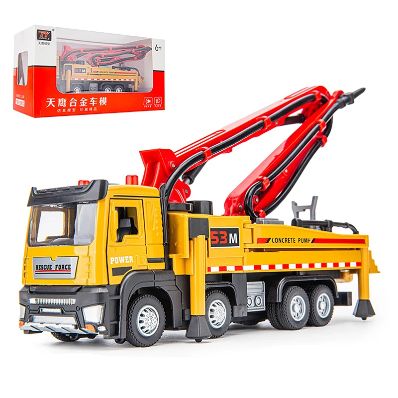 

1:32 бетононасос грузовик игрушечный автомобиль литый под давлением Модель транспортного средства оттягивающий звук и искусство миниатюрный коллекционный подарок для мальчика ребенка