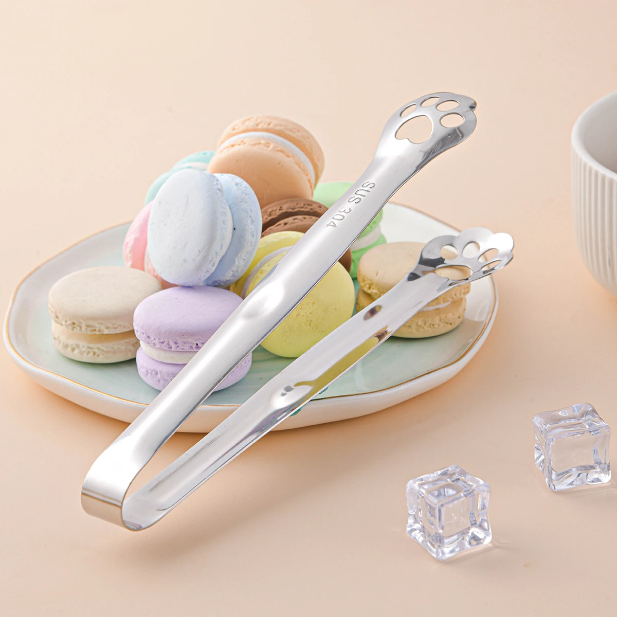 Food Tongs WORTHBUY Non-slip Cat Paw Shape Ice Tongs 304 Stainless Steel Kitchen Tongs BBQ Food Clip Cube Sugar Clamp Kitchen Gadgets