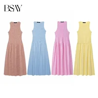 BSAY Dress for Women Fashion Summer New Plaid Fold Sleeveless O-neck Midi Vest Dresses French Chic Female Evening Clothing - Image 2