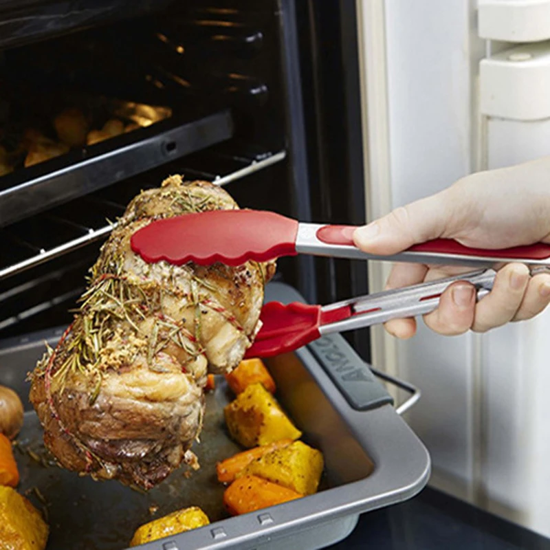 Food tongs 1PC 7/9/12inch Silicone Kitchen Bbq Stainless Steel Silicone Kitchen Bbq Steak Bread Food Clip