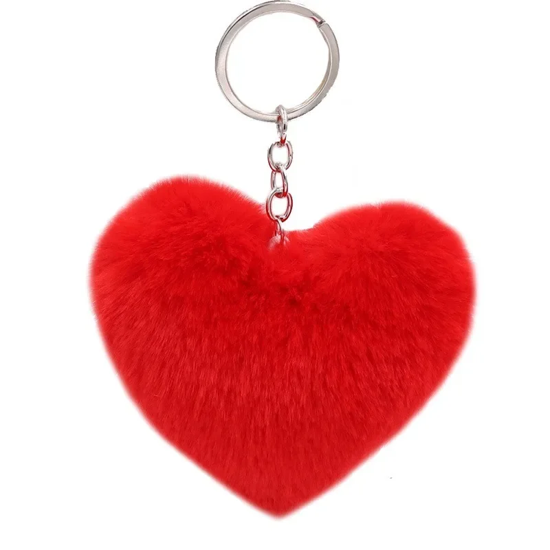 Fluffy Heart Faux Rabbit Fur Ball Pom Pom Portachiavi Llavero Pompon Portachiavi Porte Clef Pompon De Fourrure Bag Charm Ciondolo Donna