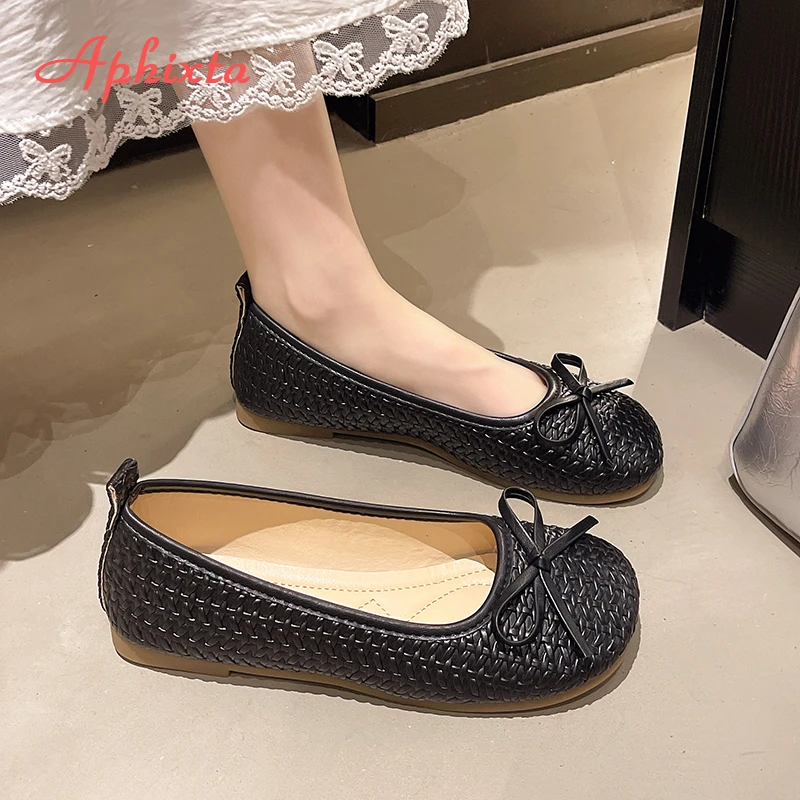Aphixta Flat with Women Loafers Weave Design Flats Slip On  Casual Shoes for Woman Comfortable Footwear Ladies Shoes