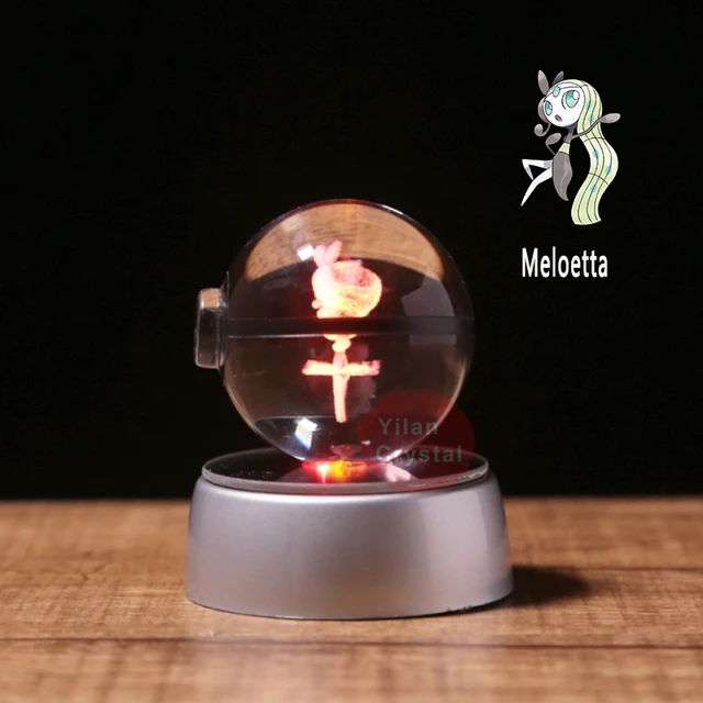 Anime Pokemon 3D Crystal Ball Meloetta Figure Pokeball Engraving Crystal Model with LED Light Base Kids Gift ANIME GIFT