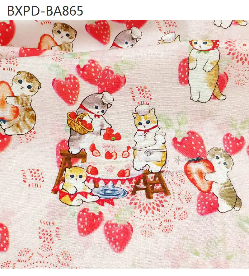 A15 Japanese Cats Collection BTY 1 Yard Cotton Woven Fabric Cute Cartoon Animals Kawaii Japanese Cat Strawberry
