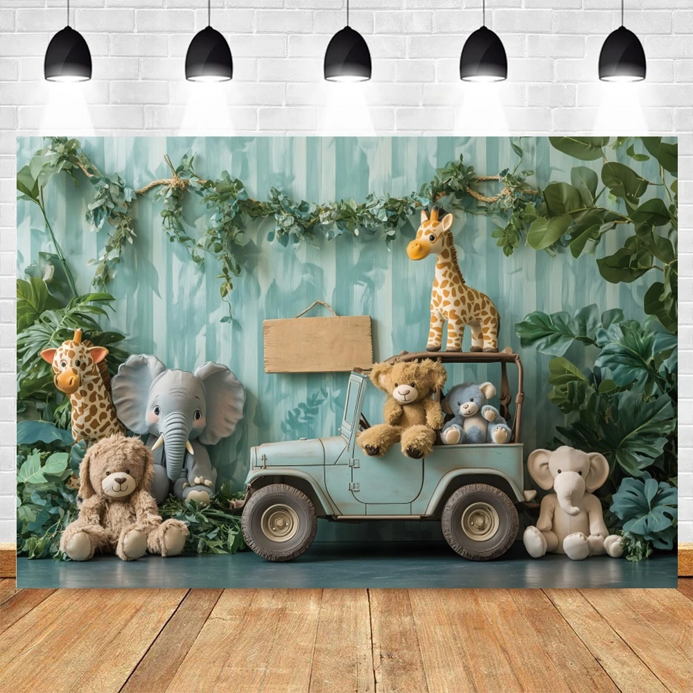 Newborn Baby First Birthday Backdrop Balloons Baby Shower Safari Jungle Animals Cake Smash Party Photographic Background Decor photo backdrop